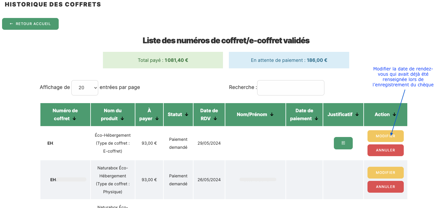 Modifier une date de réservation